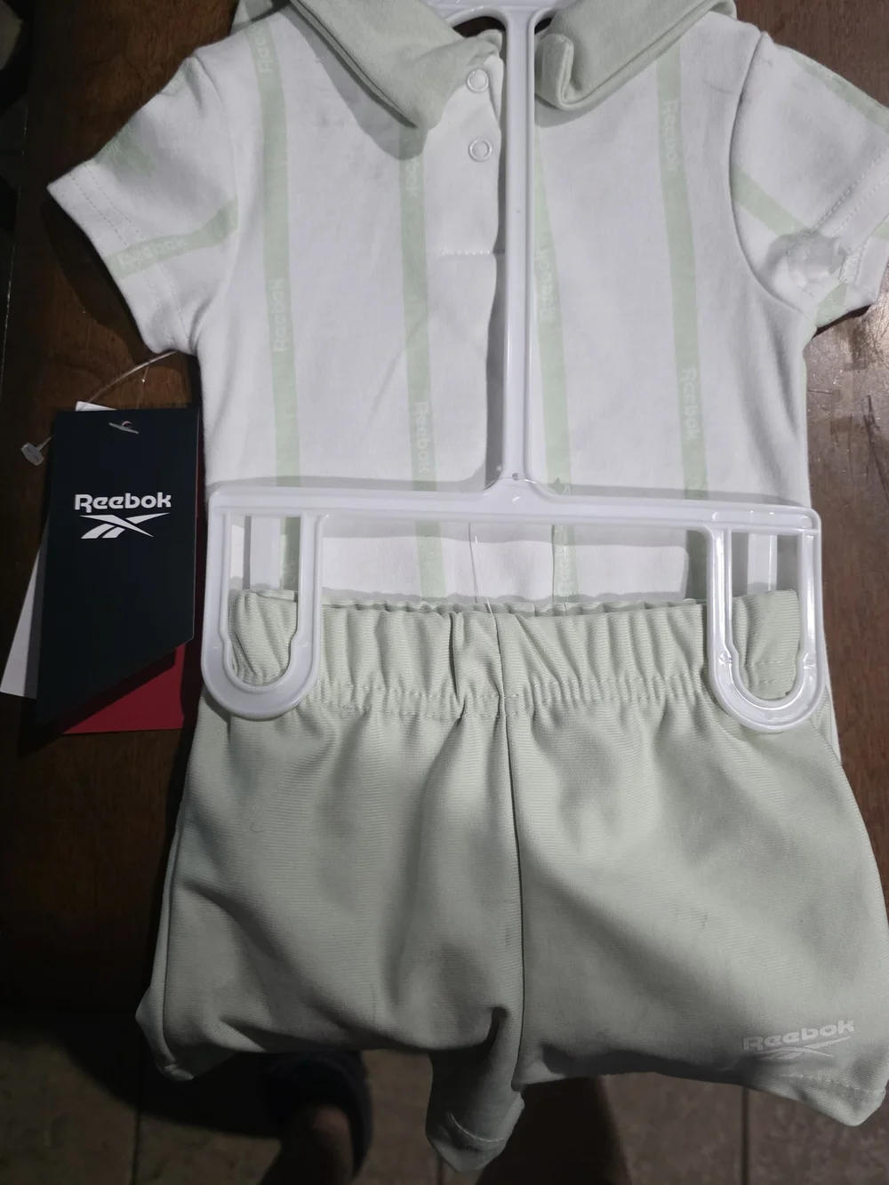 Reebok White and Light Green Striped Baby One-Piece Bodysuit